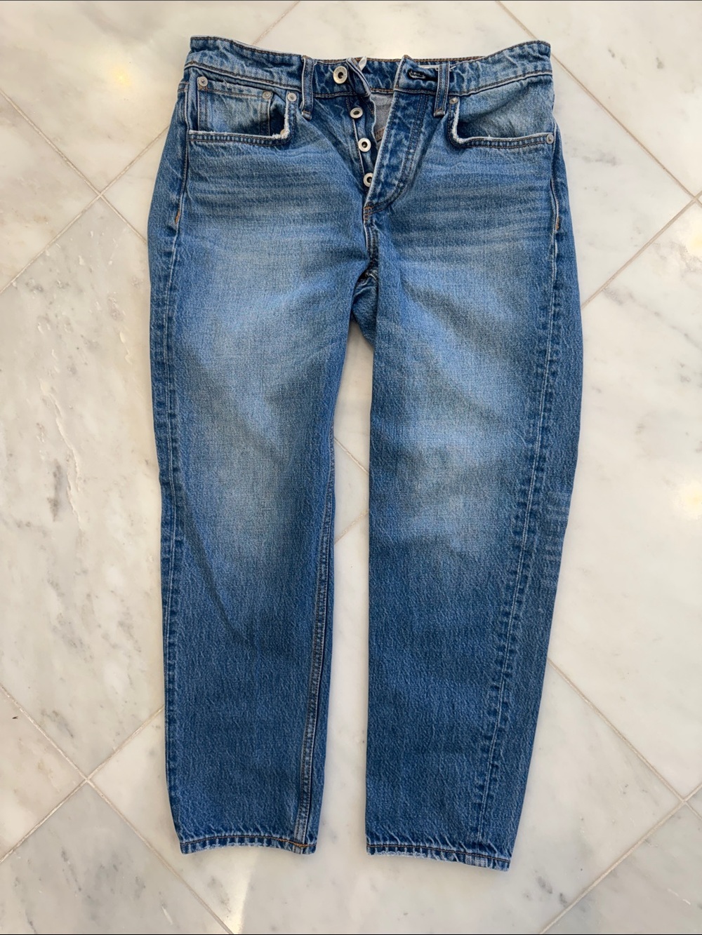 rag & bone Medium Blue Boyfriend Jeans with Button Fly